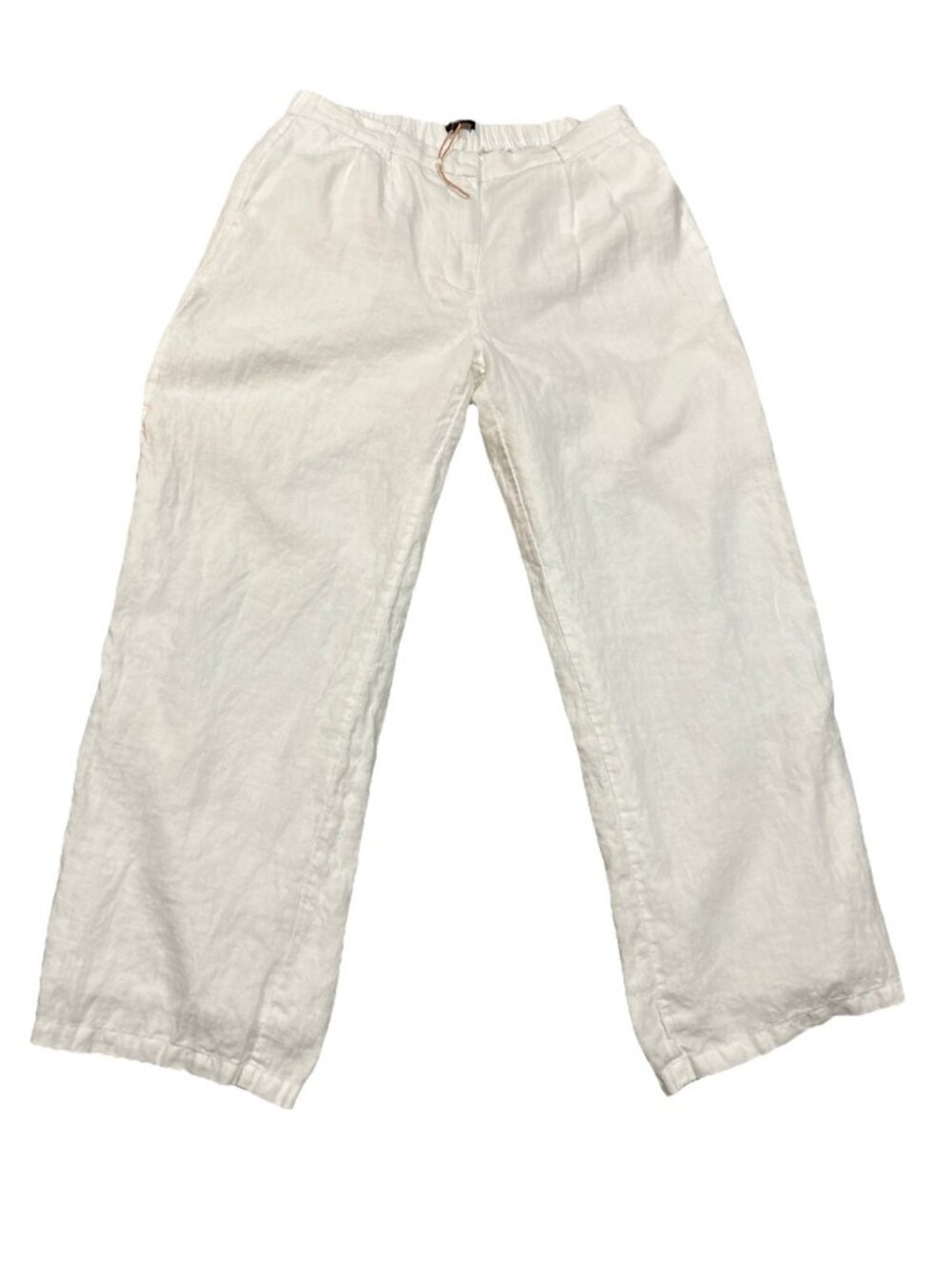 Quince 100% European Linen Pleated Trousers White Pants 14 Lined Lagenlook NWOT